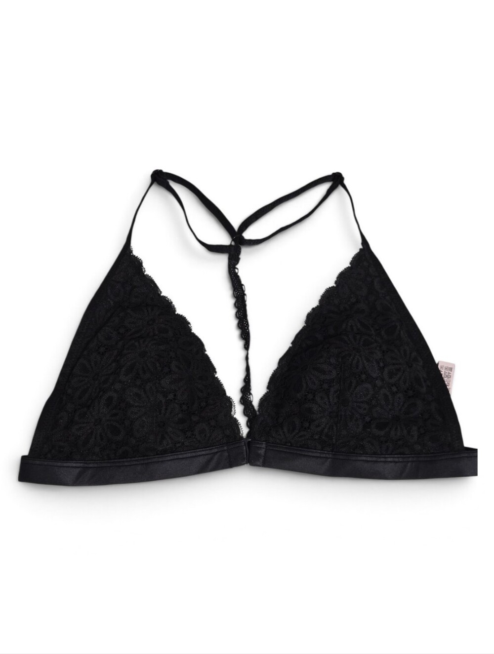 VICTORIA'S SECRET Black Daisy Lace Triangle Front Closure Padded Bra Size L
